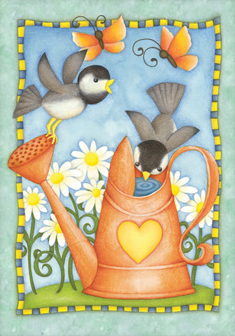 Watering Birds House Flag Image