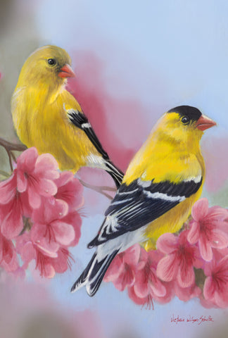 Goldfinch Blossoms Garden Flag Image