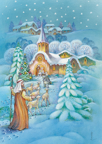 Snowy Nativity House Flag Image
