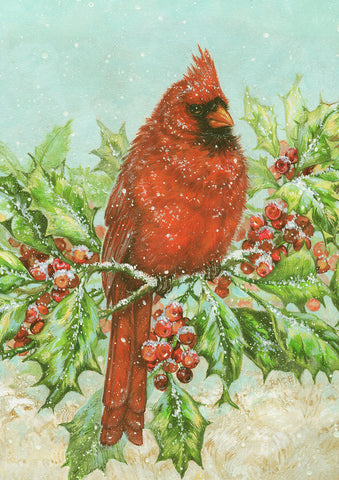 Winter Holly Cardinal Garden Flag Image