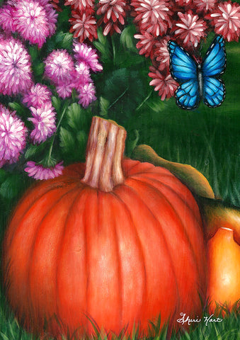 Pumpkin and Mums House Flag Image
