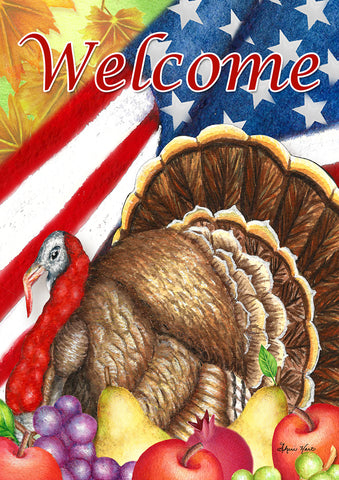 Patriotic Fall Welcome House Flag Image