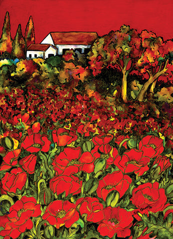 Red Poppies House Flag Image
