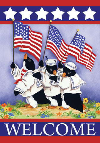 Patriotic Penguins Double Sided Garden Flag Image