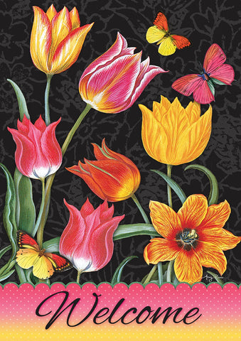 Welcome Tulips Double Sided Garden Flag Image
