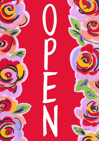 Red Floral Open House Flag Image