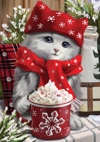 Winter Coffee Cat House Flag Image