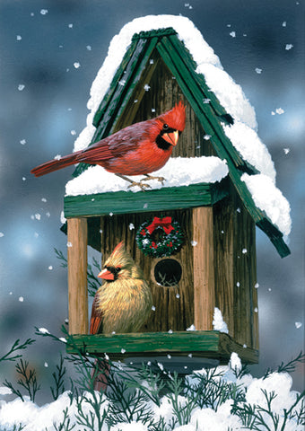 Cardinals In Snow Garden Flag Image