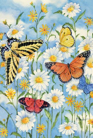 Butterflies And Daisies House Flag Image
