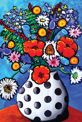 Polka Dot Vase Bouquet Garden Flag Image