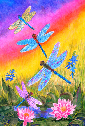 Dusk Dragonflies Garden Flag Image