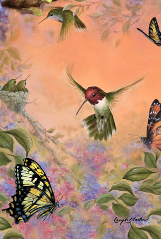 Anna's Hummingbirds and Butterflies Garden Flag Image