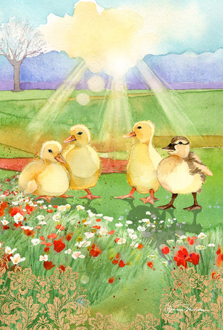 Ducklings at Dawn Garden Flag Image
