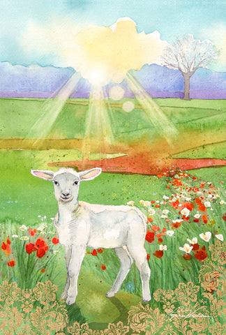 Lamb at Dawn House Flag Image