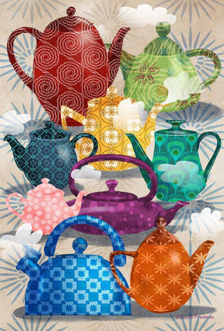 Ornate Teapots House Flag Image