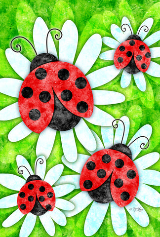 Ladybugs and Daisies House Flag Image