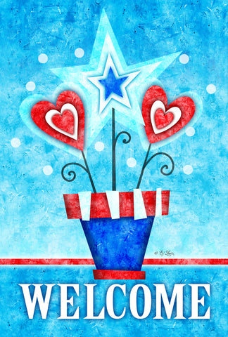 Potted Patriotic Welcome House Flag Image
