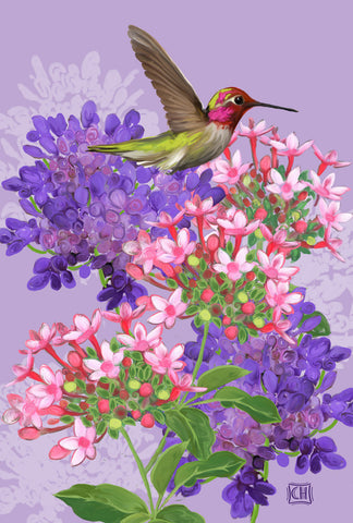 Hummingbird and Flowers Garden Flag Image
