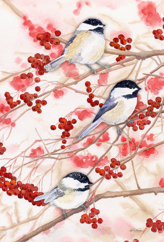 Chickadees and Berries House Flag Image