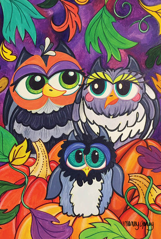 Owl Family Garden Flag Image