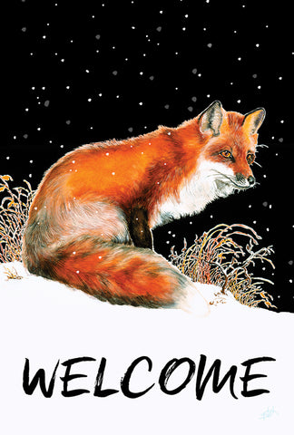Winter Welcome Fox Garden Flag Image