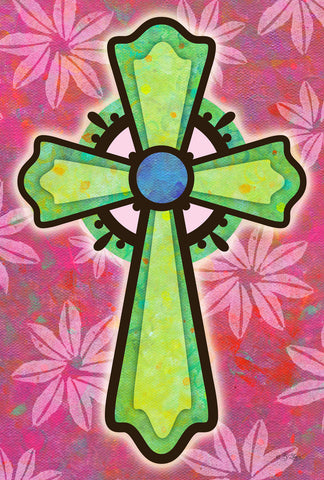 Pink and Green Cross House Flag Image