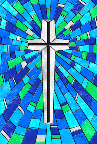 Stained Glass Cross House Flag Image