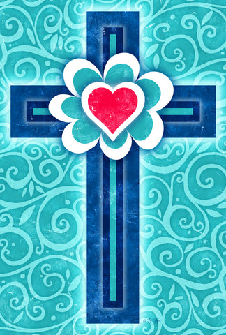 Heart Cross Garden Flag Image