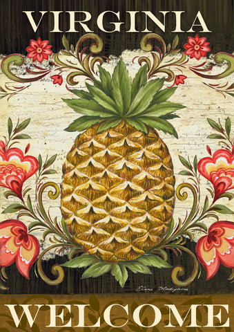Pineapple & Scrolls-Virginia Welcome House Flag Image