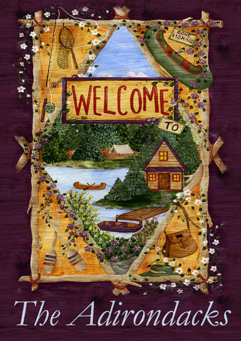 Lakeside Welcome-Welcome to the Adirondacks Garden Flag Image