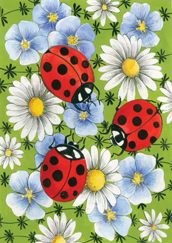 Flowers & Ladybugs House Flag Image