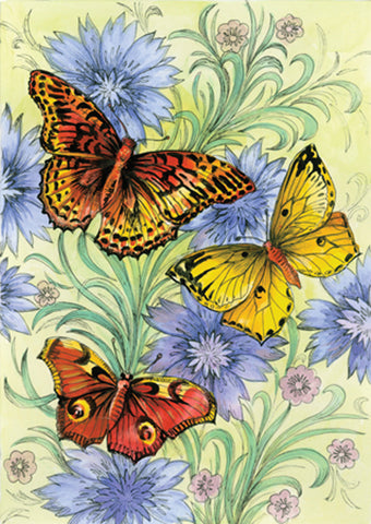 Flowers & Butterflies House Flag Image