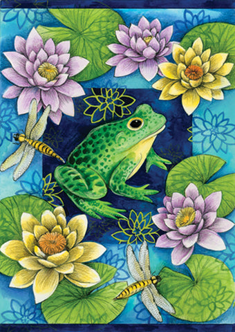 Frog & Waterlilies Garden Flag Image