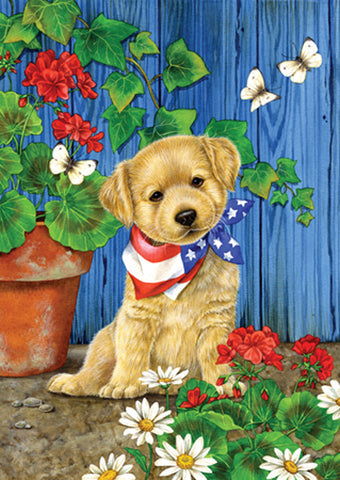 Patriotic Puppy Garden Flag Image