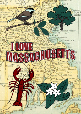 I Love Massachusetts Garden Flag Image