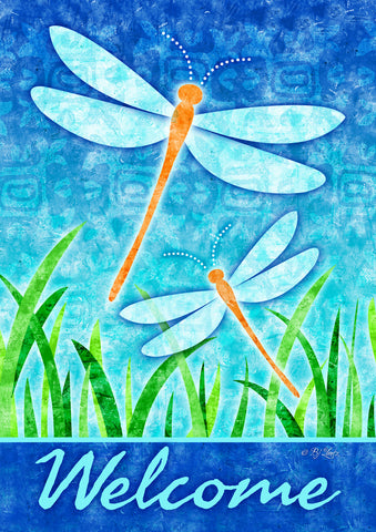 Dragonflies and Reeds House Flag Image