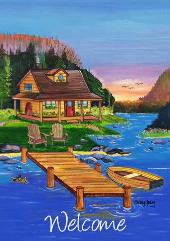 Cabin on the Lake House Flag Image