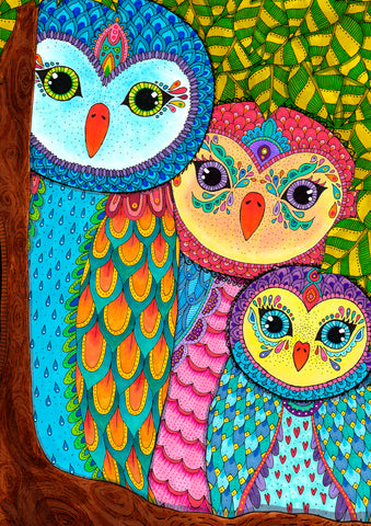 Owl Family Garden Flag Image