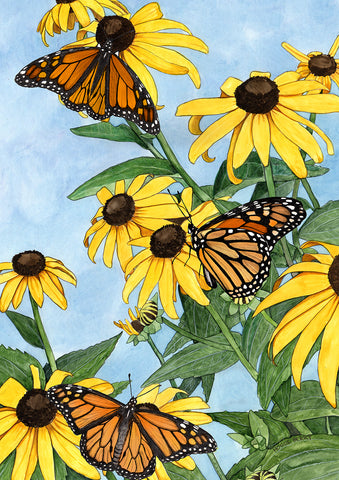 Coneflowers and Monarchs Garden Flag Image