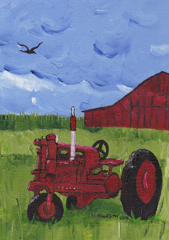 Red Tractor Garden Flag Image