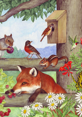 Fox and Friends Garden Flag Image