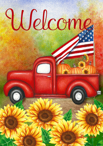 Welcome Harvest Truck Garden Flag Image