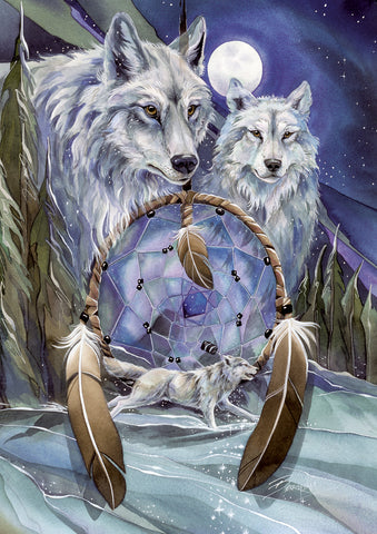 Dreamcatcher Wolves Garden Flag Image