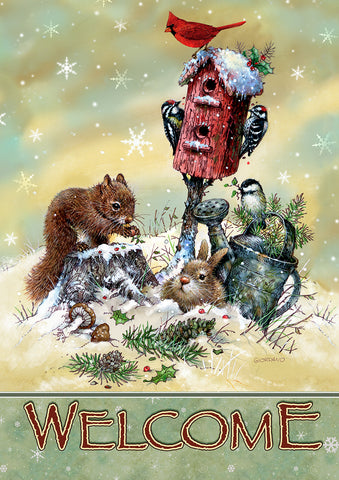Welcome Winter Critters House Flag Image
