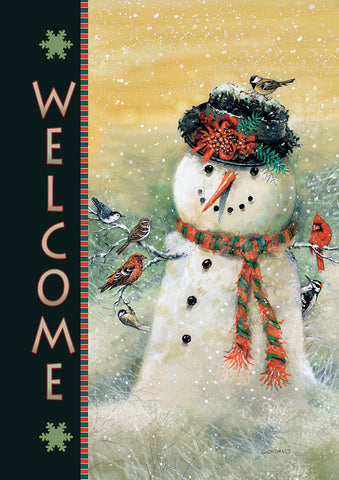 Welcome Snowman and Friends Garden Flag Image