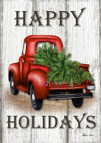 Red Truck Holidays House Flag Image