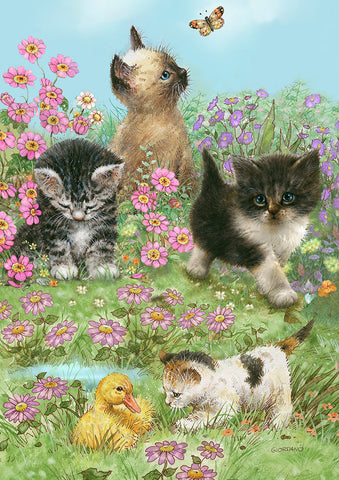 Flowers and Kittens Garden Flag Image