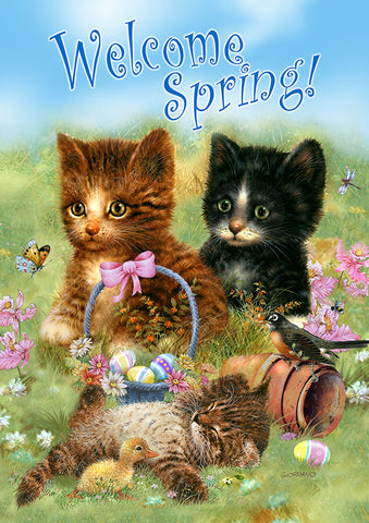 Welcome Spring Kittens Garden Flag Image