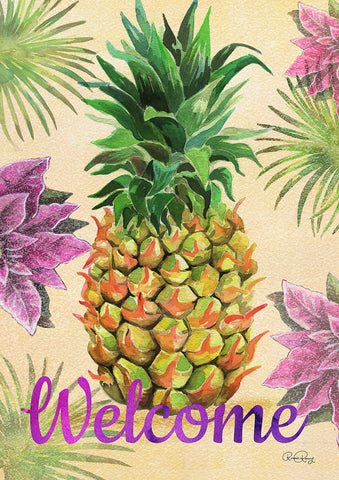 Welcome Floral Pineapple House Flag Image