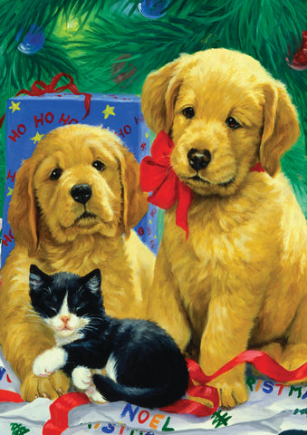 Golden Puppies House Flag Image